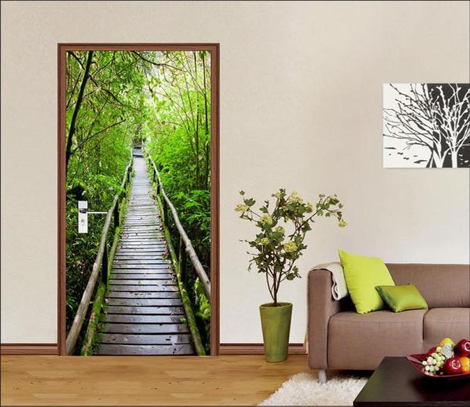 3D woods green plank bridge door mural Wallpaper AJ Wallpaper 