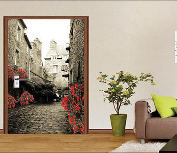 3D street house flower door mural Wallpaper AJ Wallpaper 