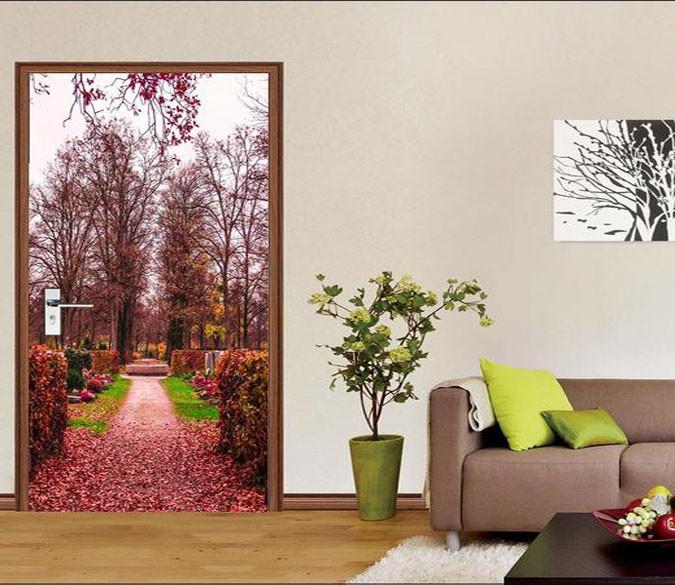 3D red flower tree scenery door mural Wallpaper AJ Wallpaper 