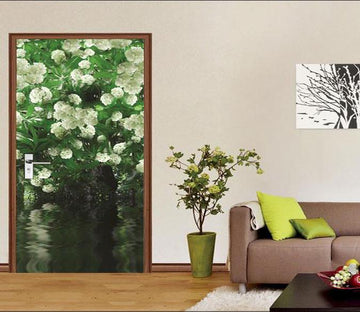 3D lake water flower green grass painting door mural Wallpaper AJ Wallpaper 