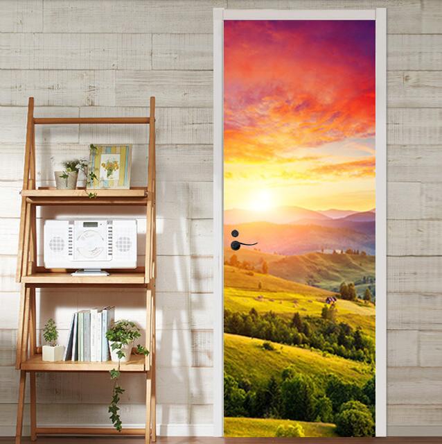 3D under the sunset field door mural Wallpaper AJ Wallpaper 