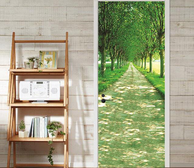 3D street grassland green trees door mural Wallpaper AJ Wallpaper 