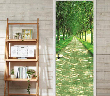 3D street grassland green trees door mural Wallpaper AJ Wallpaper 