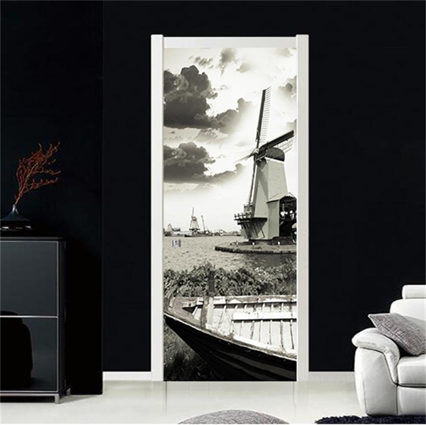 3D windmill painting door mural Wallpaper AJ Wallpaper 