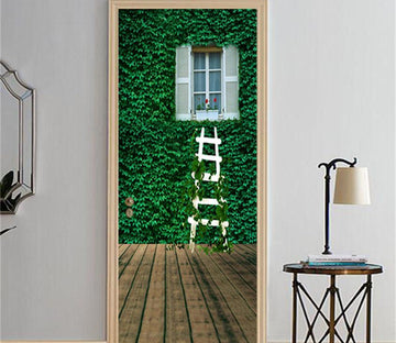 3D Ivy leaves ladder window door mural Wallpaper AJ Wallpaper 