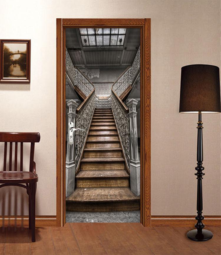 3D handrail wooden stair door mural Wallpaper AJ Wallpaper 