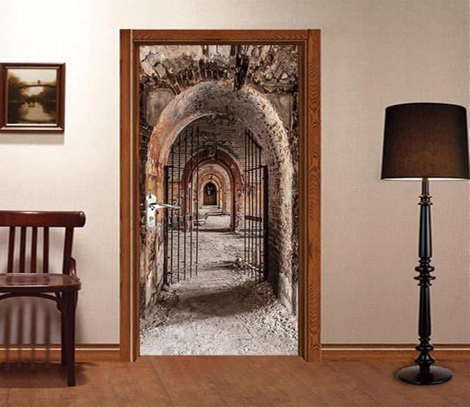 3D iron gate passageway stone cavern door mural Wallpaper AJ Wallpaper 