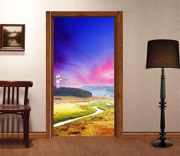 3D sunset glow grassland path door mural Wallpaper AJ Wallpaper 