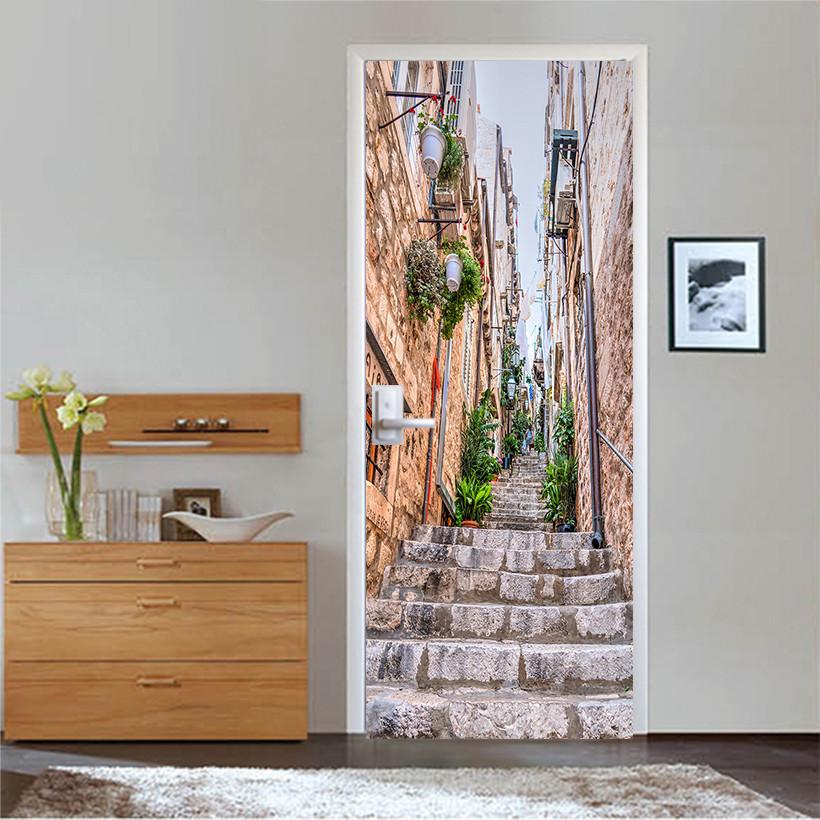 3D branch stone ladder street tall buildings door mural Wallpaper AJ Wallpaper 