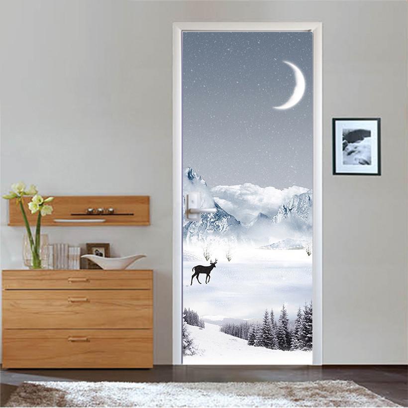 3D moon in the snow door mural Wallpaper AJ Wallpaper 