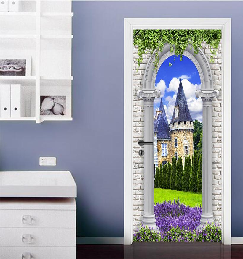 3D spires flowers and plants door mural Wallpaper AJ Wallpaper 