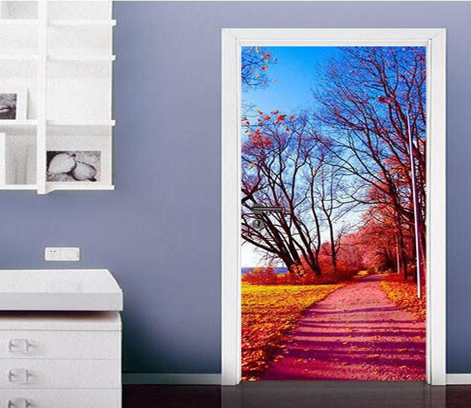 3D setting sun withered tree road door mural Wallpaper AJ Wallpaper 