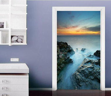 3D sunset glow sea door mural Wallpaper AJ Wallpaper 