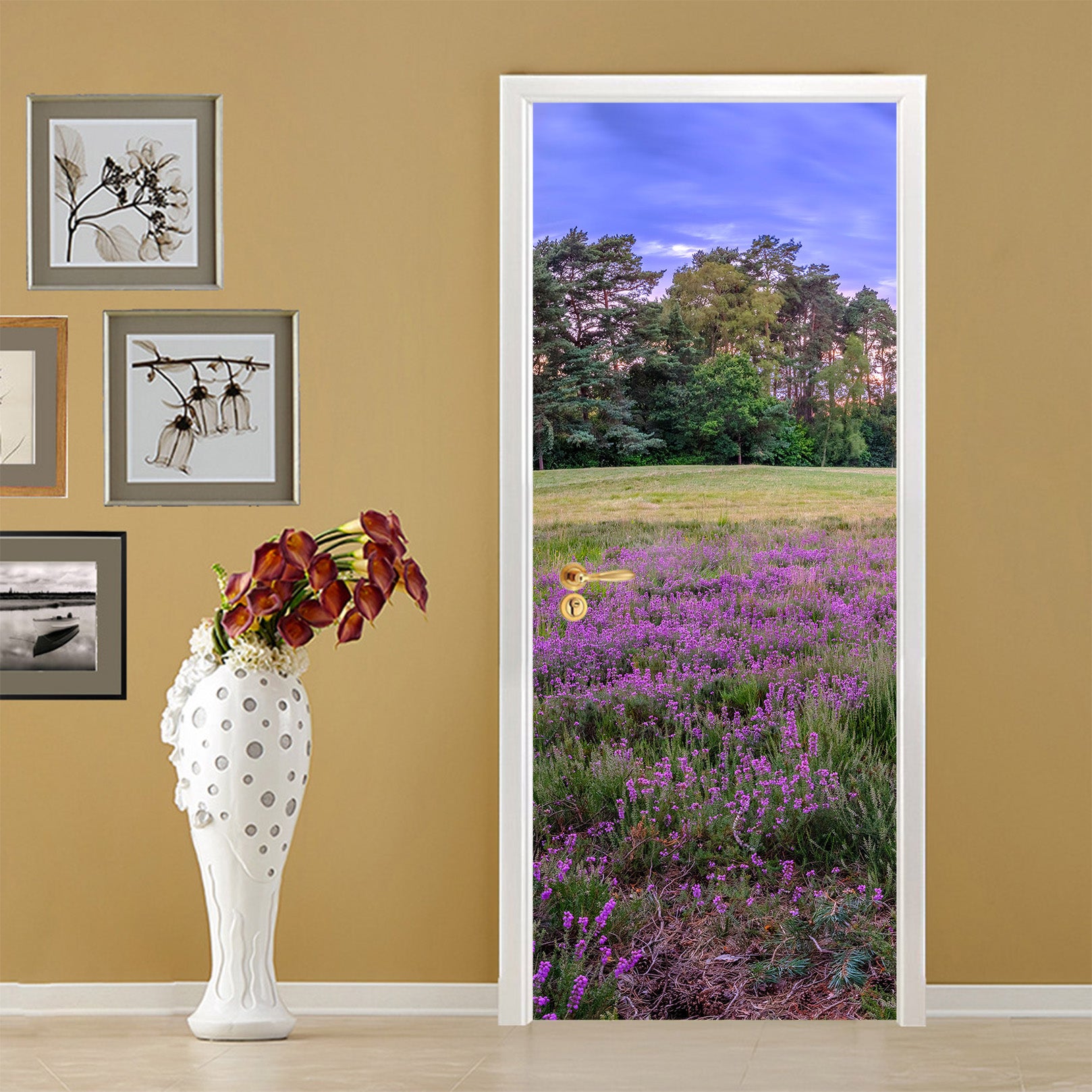 3D Forest Purple Flowers 101224 Assaf Frank Door Mural