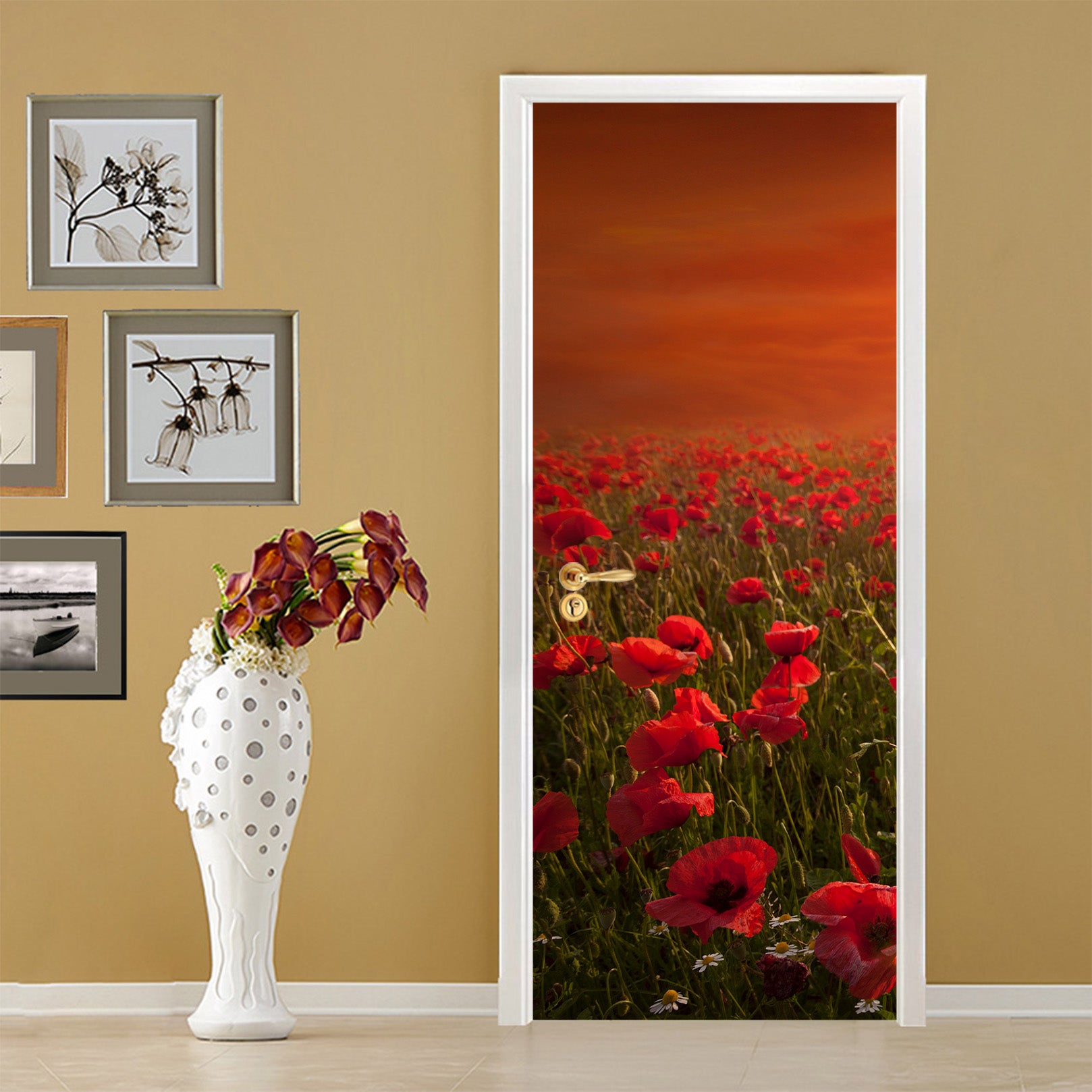 3D Red Flower Bush 11547 Marco Carmassi Door Mural