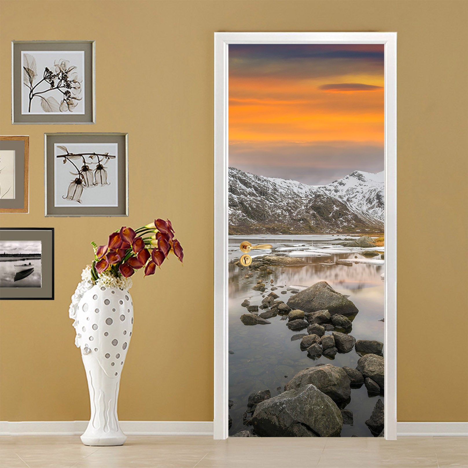 3D Sunset Snow Mountain Stone 11590 Marco Carmassi Door Mural