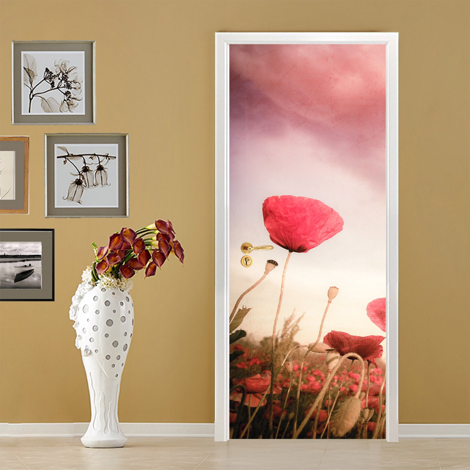 3D Red Flowers 12255 Marco Carmassi Door Mural