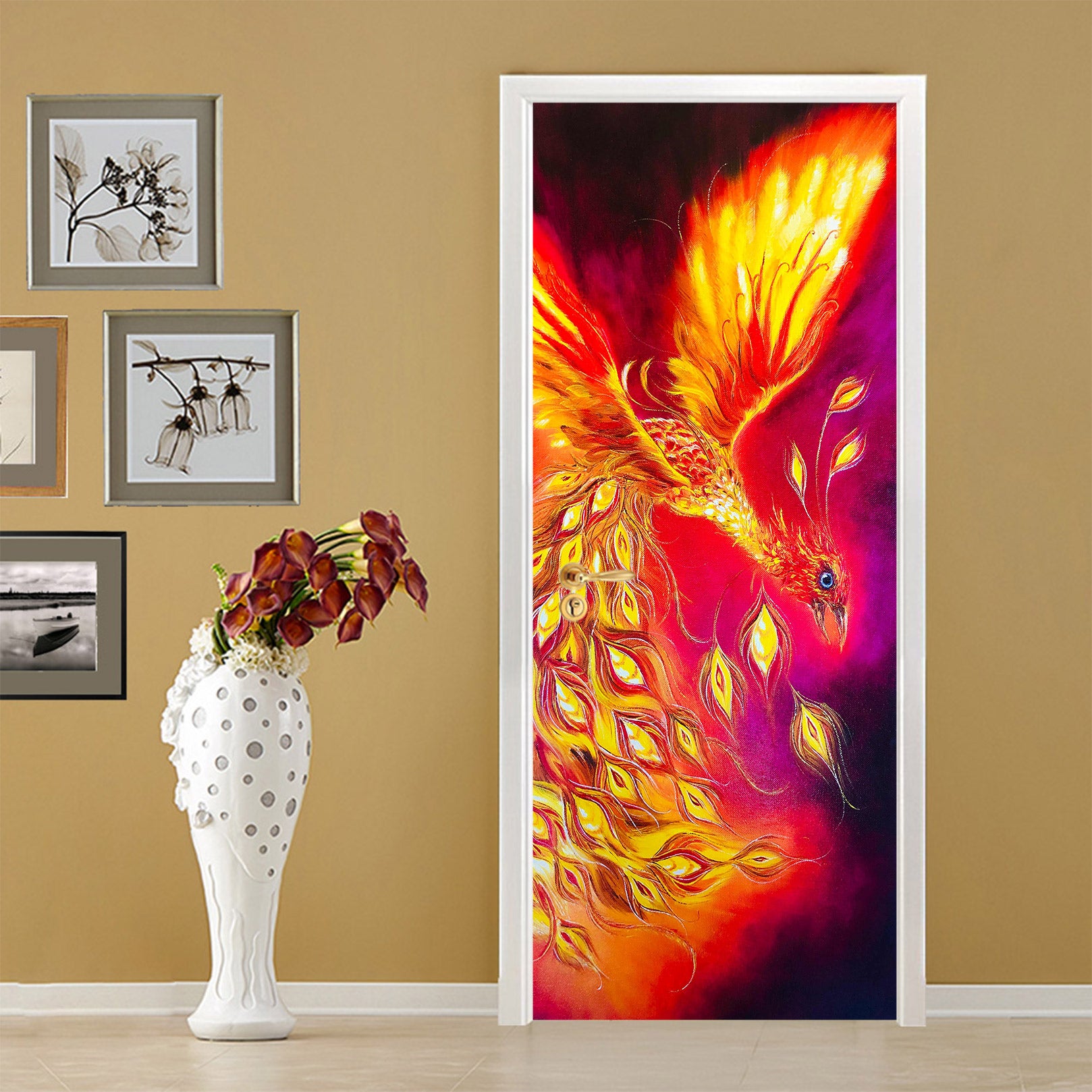 3D Red Phoenix 3133 Skromova Marina Door Mural