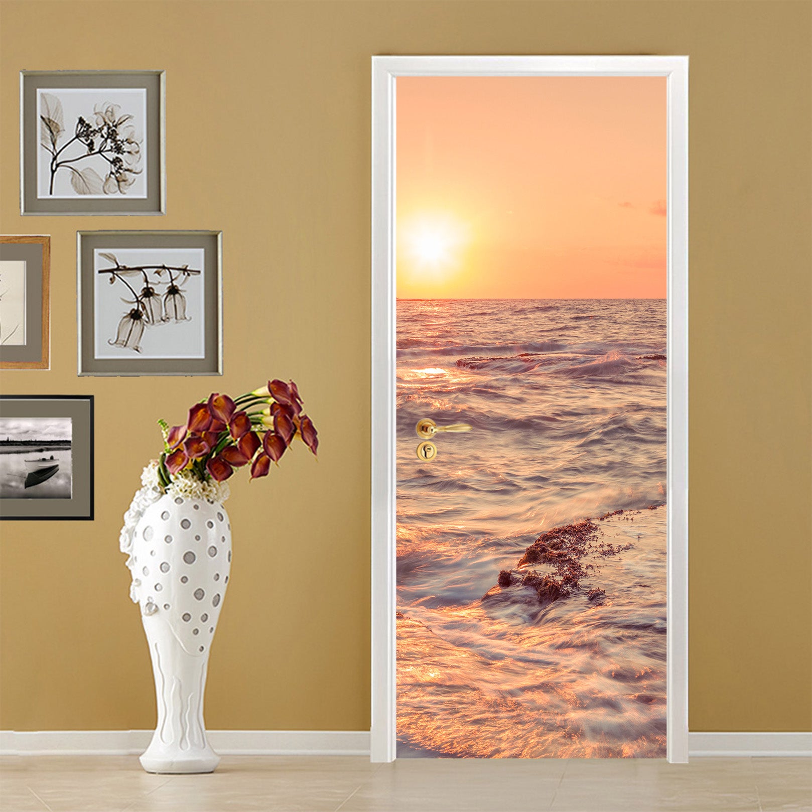 3D Sea Waves Sunset 101205 Assaf Frank Door Mural