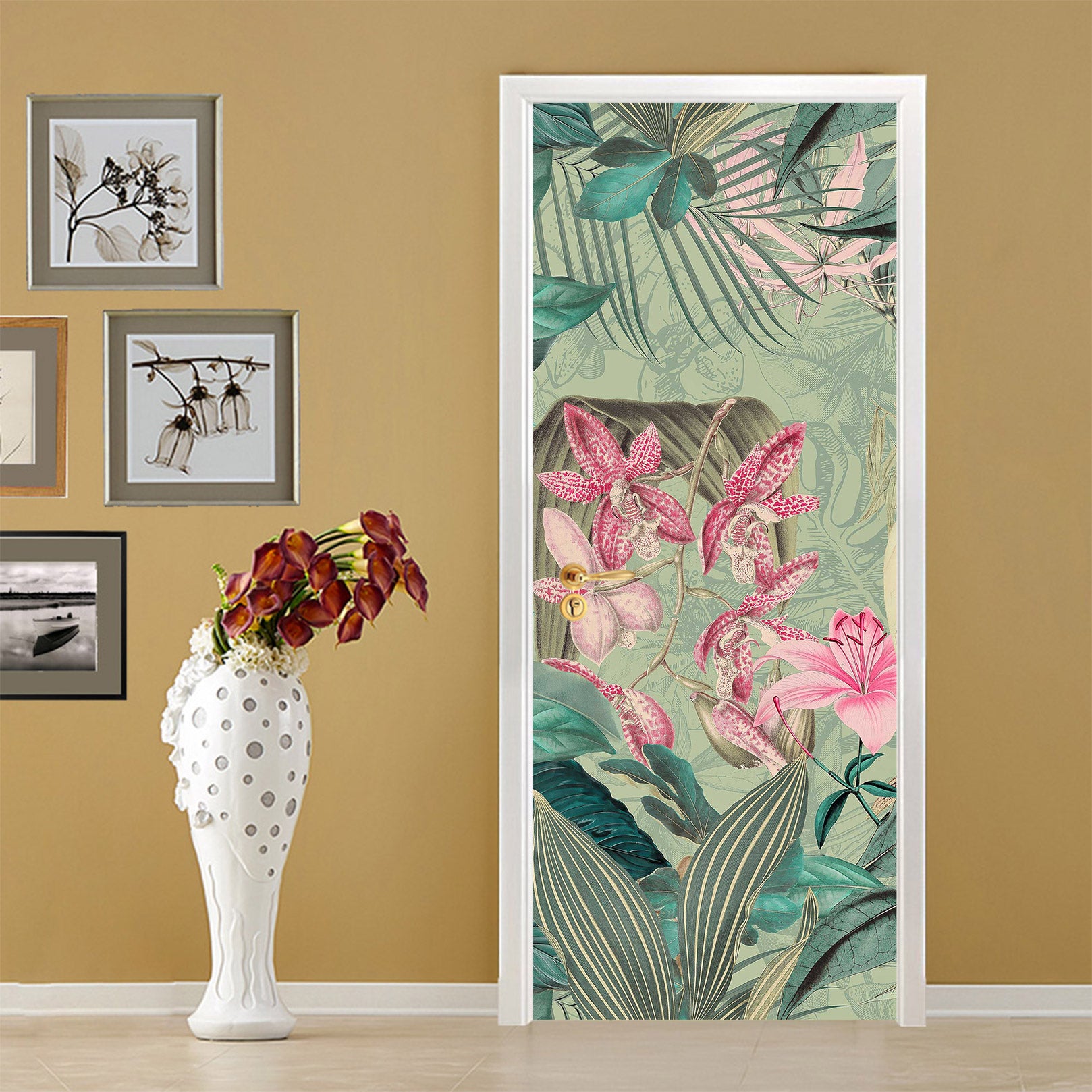 3D Pink Flower Leaves 118104 Andrea Haase Door Mural