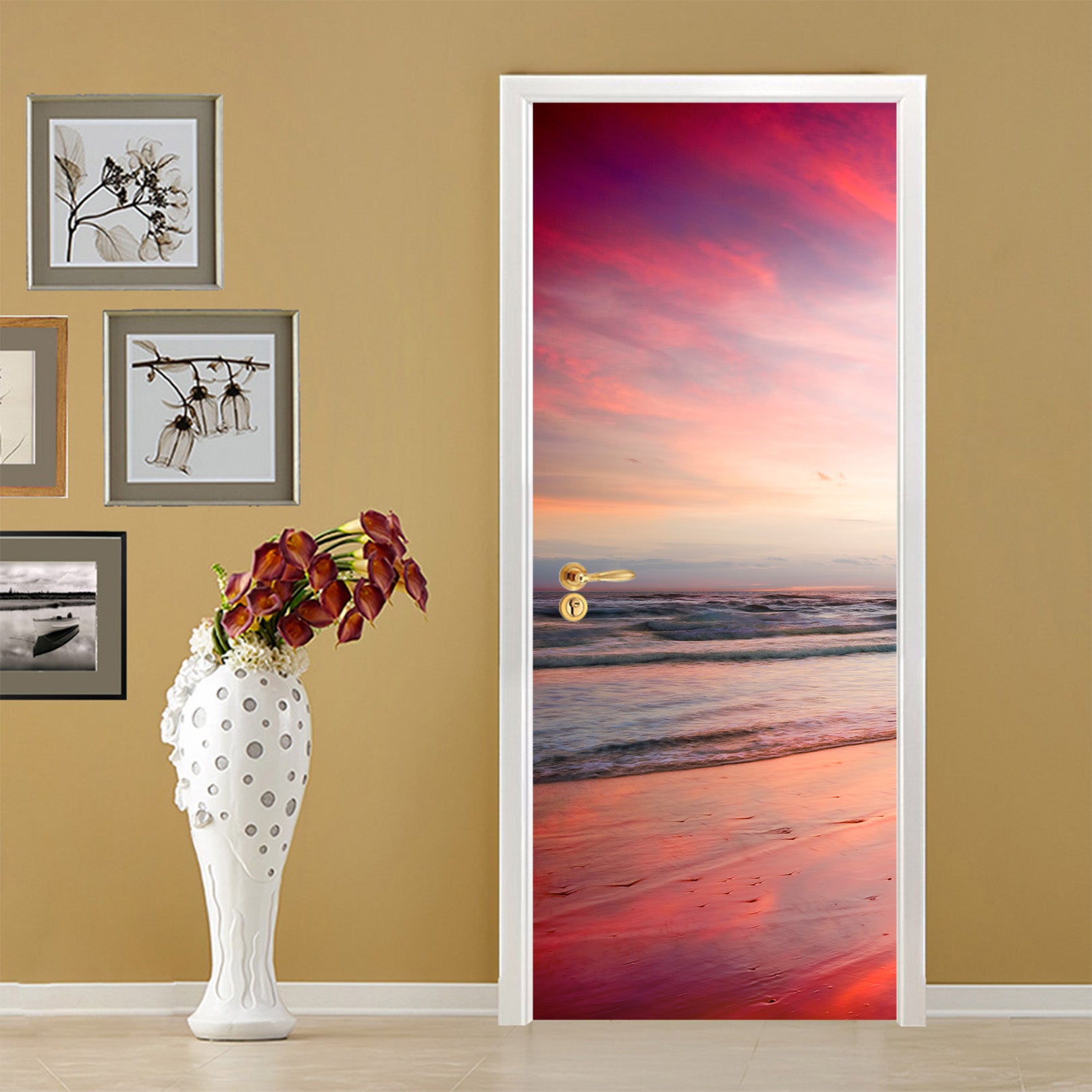 3D Seaside Red Sky 11492 Marco Carmassi Door Mural