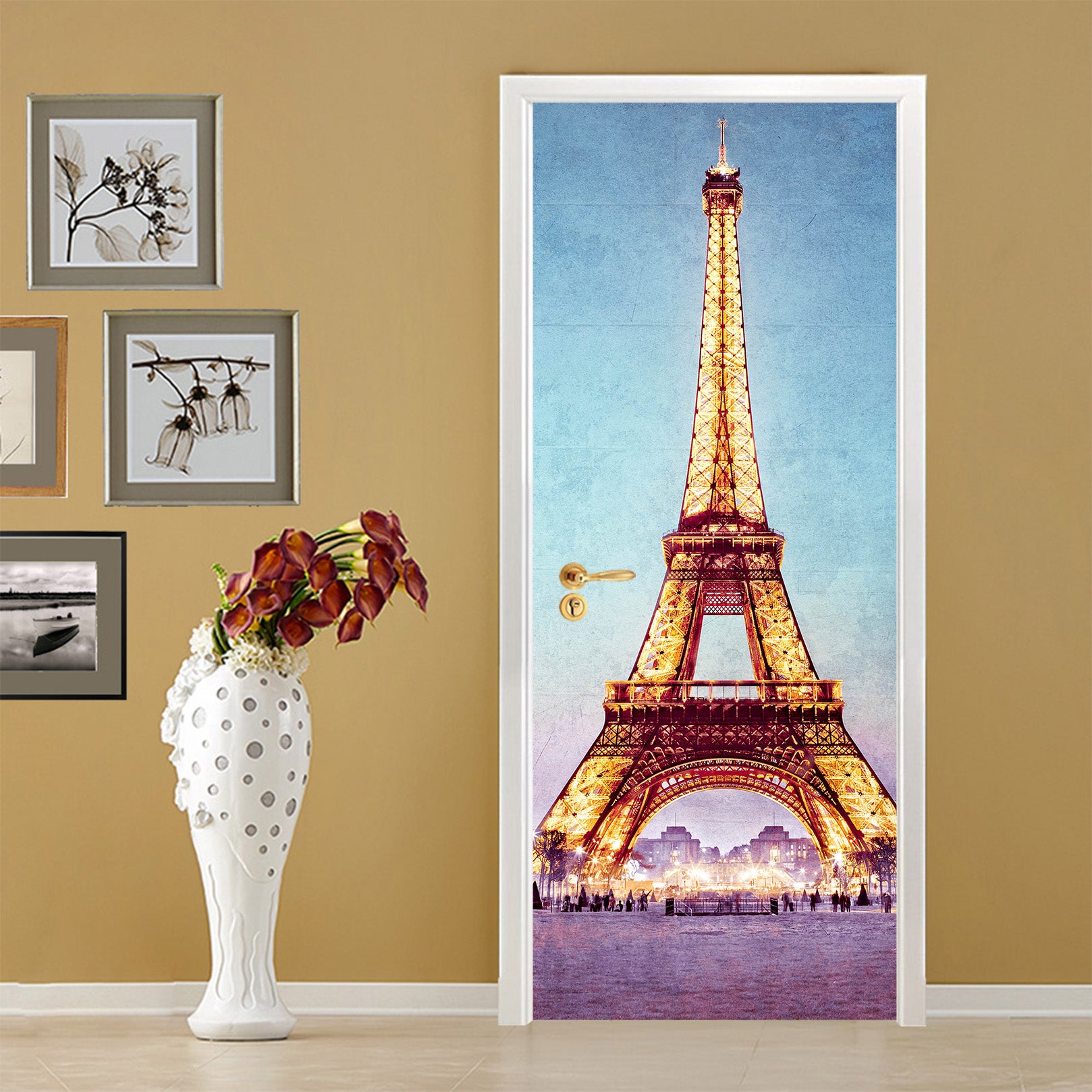 3D Lights Eiffel Tower 10677 Assaf Frank Door Mural