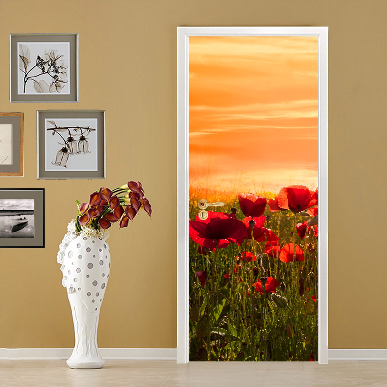 3D Red Flower Meadow 12257 Marco Carmassi Door Mural