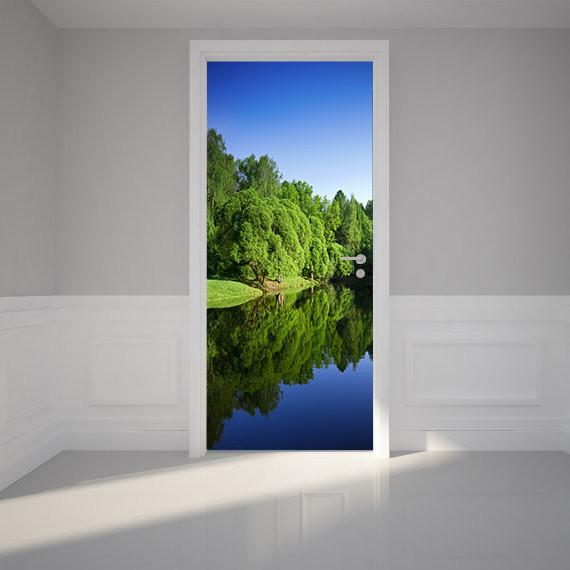 3D reflection woods edge water door mural Wallpaper AJ Wallpaper 