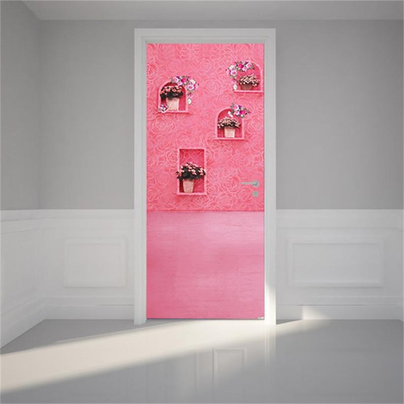 3D lovely pink flowers door mural Wallpaper AJ Wallpaper 