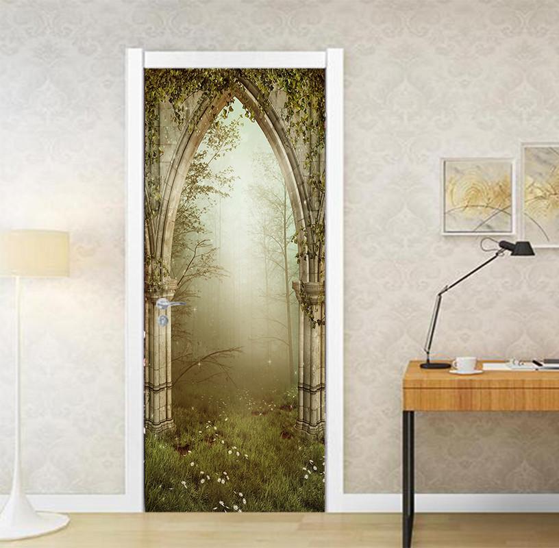 3D pointed arch sunshine stone door mural Wallpaper AJ Wallpaper 