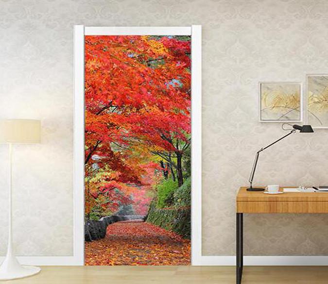 3D maple forest road door mural Wallpaper AJ Wallpaper 