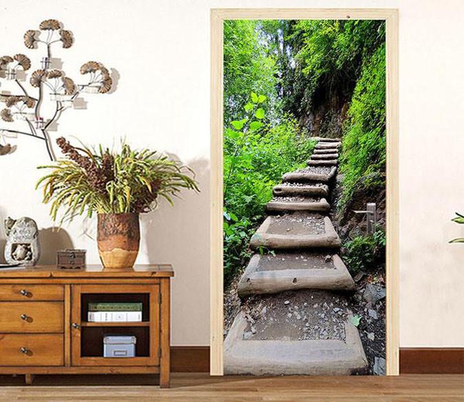 3D grass on the steps door mural Wallpaper AJ Wallpaper 