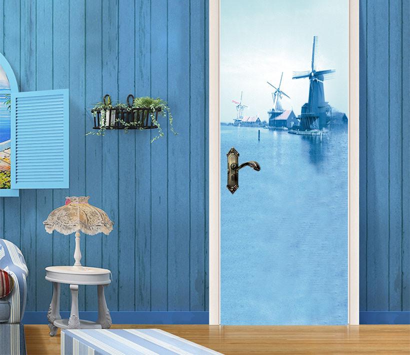 3D windmill in the sea door mural Wallpaper AJ Wallpaper 