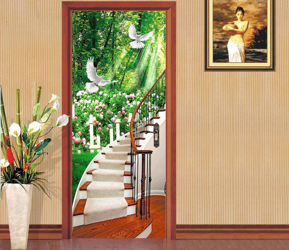 3D staircase dove painting door mural Wallpaper AJ Wallpaper 