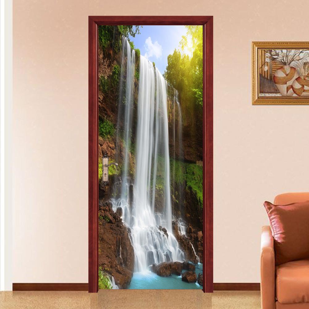 3D mountain waterfall painting door mural Wallpaper AJ Wallpaper 