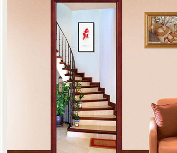 3D stairs flowerpot door mural Wallpaper AJ Wallpaper 