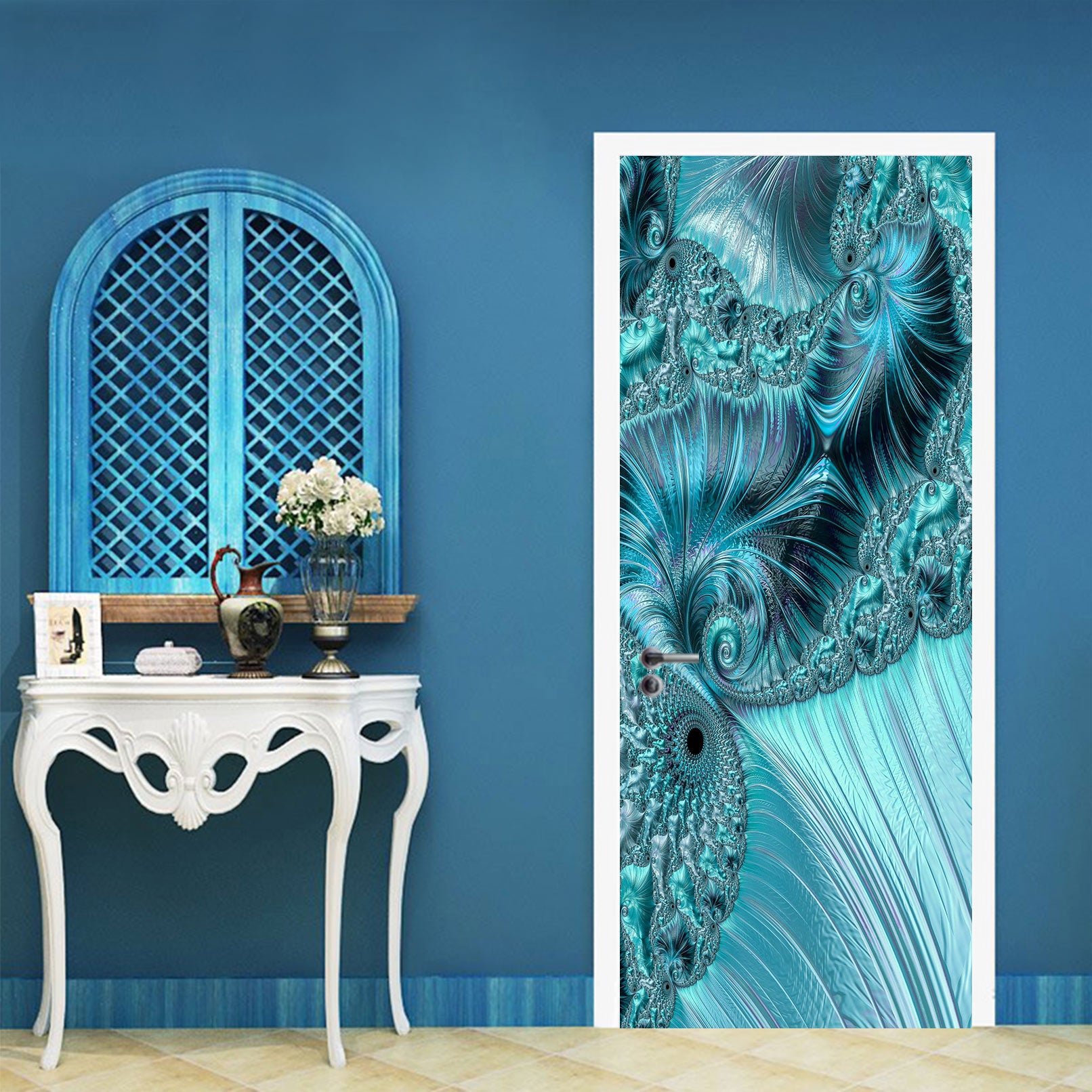 3D Blue Pattern Thread 102104 Andrea Haase Door Mural