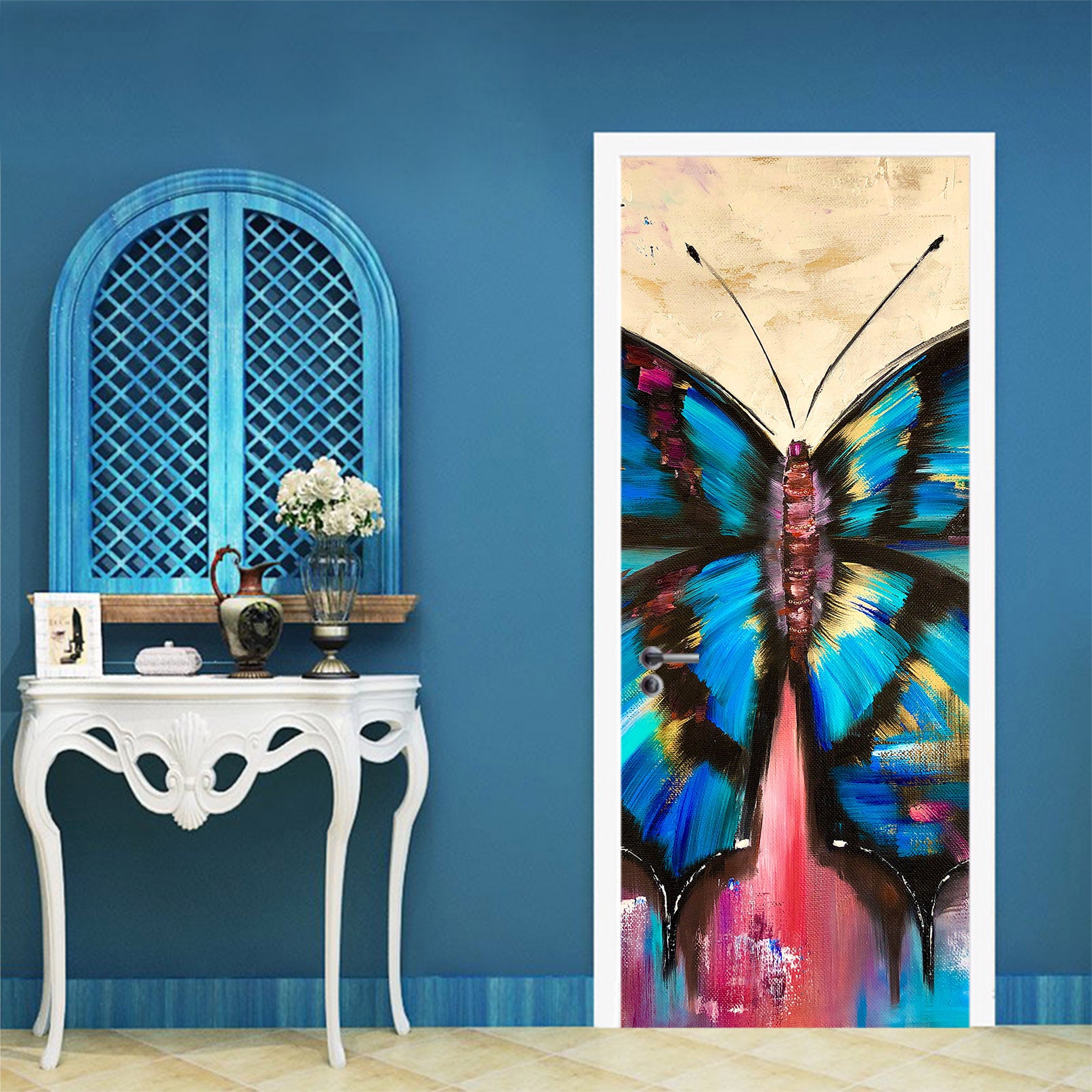 3D Blue Butterfly 3307 Skromova Marina Door Mural