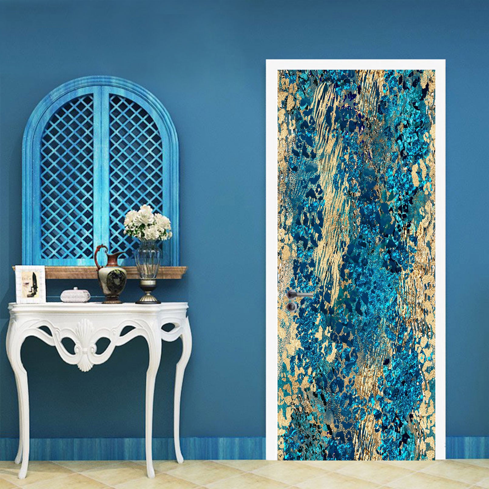 3D Blue Gold Pattern 102103 Andrea Haase Door Mural