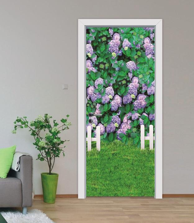 3D purple flowers grassland fence door mural Wallpaper AJ Wallpaper 