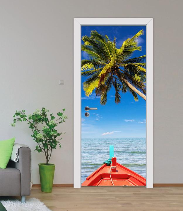 3D coconut tree Sea Ship door mural Wallpaper AJ Wallpaper 