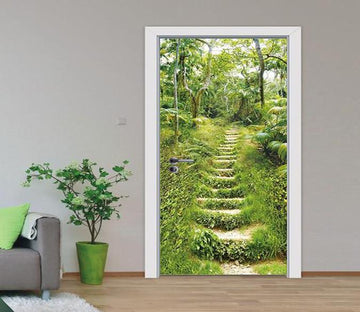 3D wild flowers stone ladder door mural Wallpaper AJ Wallpaper 