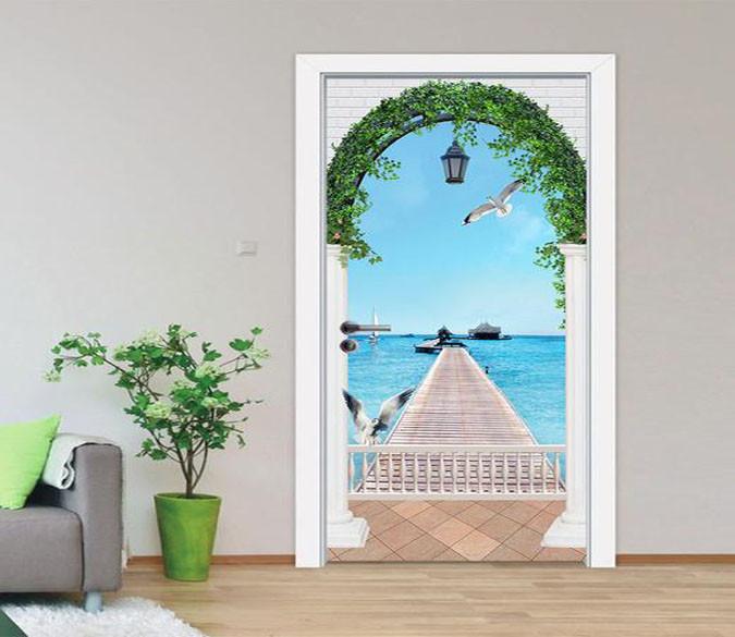 3D seagull seawater suspension bridge door mural Wallpaper AJ Wallpaper 