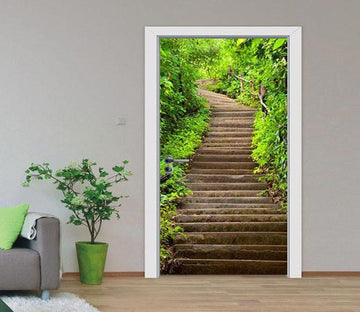 3D stone steps green grass door mural Wallpaper AJ Wallpaper 