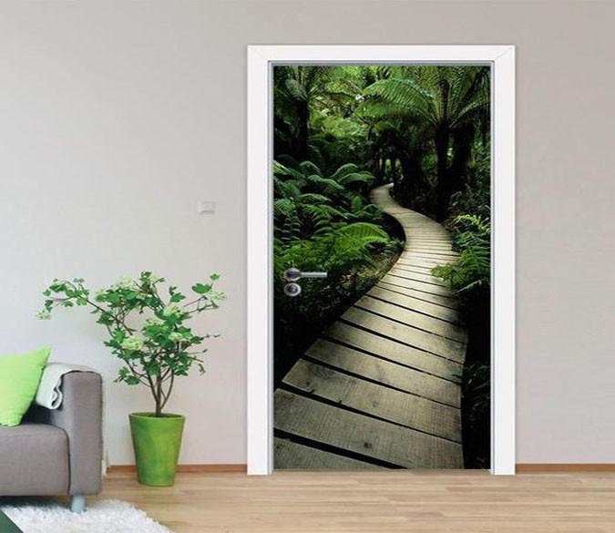 3D plank bridge in the woods door mural Wallpaper AJ Wallpaper 