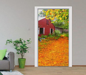 3D fallen leaves house door mural Wallpaper AJ Wallpaper 