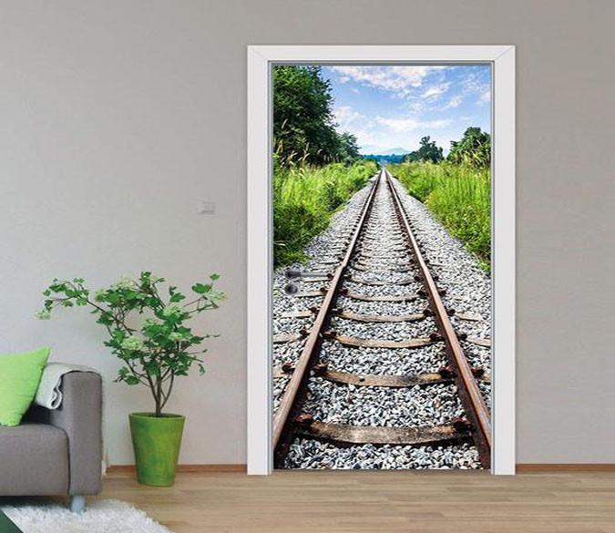 3D rail sky door mural Wallpaper AJ Wallpaper 