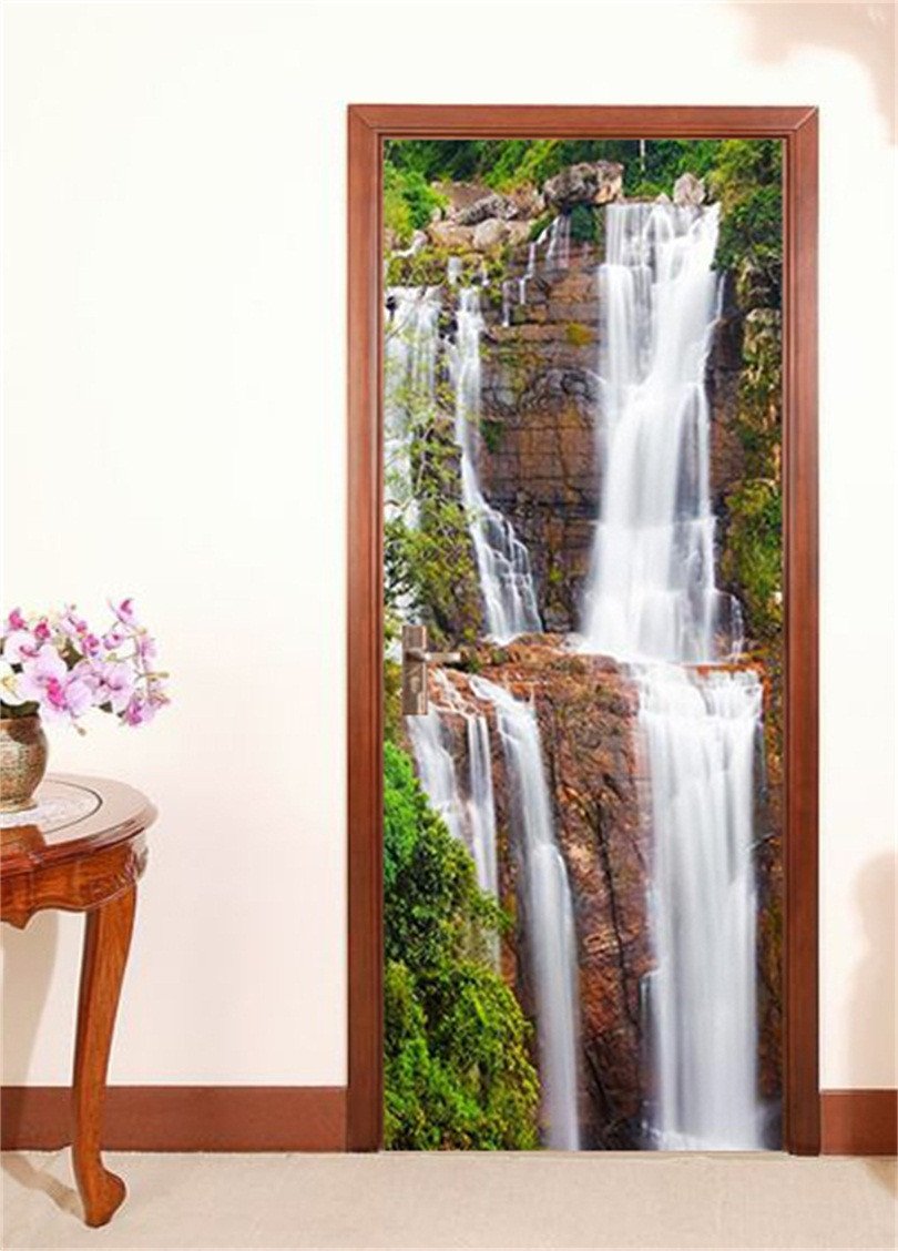 3D waterfall landscape door mural Wallpaper AJ Wallpaper 