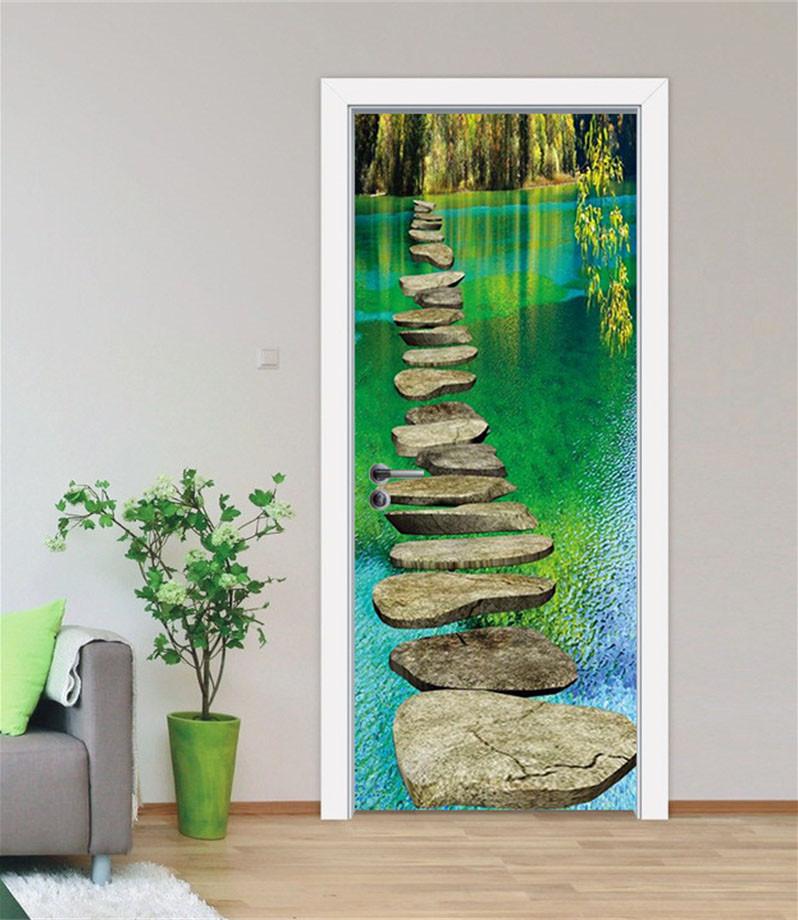 3D river stones road door mural Wallpaper AJ Wallpaper 