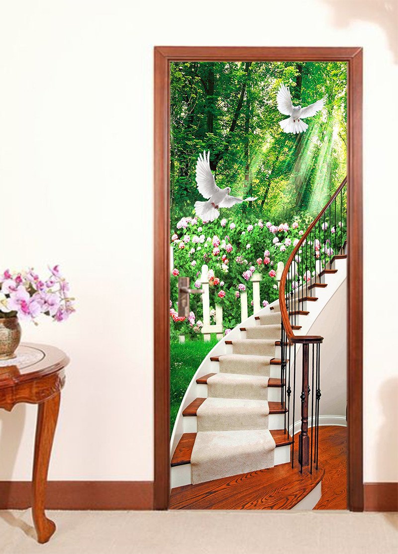 3D staircase dove painting door mural Wallpaper AJ Wallpaper 